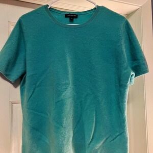 Lands' End 100% cashmere teal short sleeve sweater Size XL